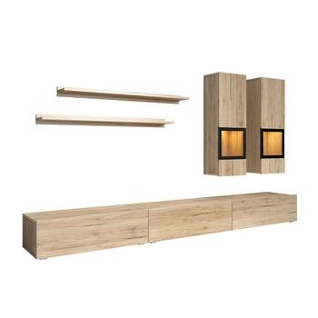 Muro tv 5 piezas con led tableros de aglomerado laminados madera