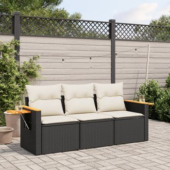 Conjunto De Sofás De Jardín Con Cojines 3 Uds | Mueble Jardin Mesa Y Sillas Ratán Sintético Negro Cfw883136