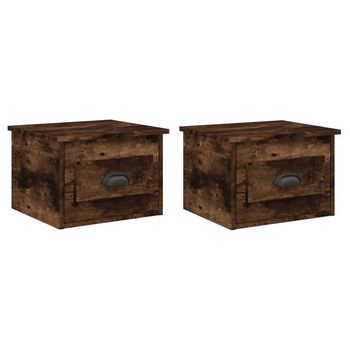 Pack 2 Uds Mesita De Noche | Mesa Auxiliar | Mesilla De Pared Color Roble Ahumado 41,5x36x28cm