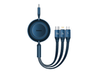 cable usb - baseus 3-en-1 bright mirror 100w retractil carga rapida multidispositivo usb-c a usb-c-lightning-micro 110 cm negro