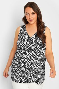 Yours Top Sin Mangas Negro Con Topos, Mujer Curvy Y Tallas Grandes, Yours