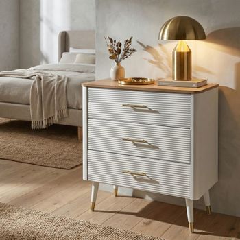 Cómoda de madera blanca y marrón con 3 cajones cm 78x37x80