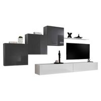 conjunto de muebles para salon mural switch x diseno en colores blanco y gris brillante