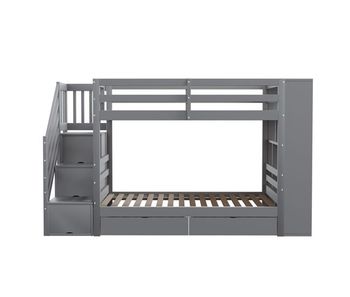 Litera 90x200 cm - escalera de seguridad con almacenamiento, cajones y compartimentos grandes - gris