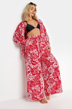 Yours Camisa Playera Roja De Flores, Mujer Curvy Y Tallas Grandes, Yours
