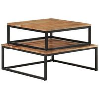 mesa de centro 70x68x27 cm madera maciza de acacia con acabado natural y hierro con recubrimiento en polvo - marron