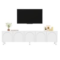 mueble de tv blanco 180 cm mesa de tv con 5 puertas curvas patas de metal mdf