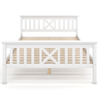 Cama De Madera Maciza Con Somier De Láminas 140x200cm Blanco
