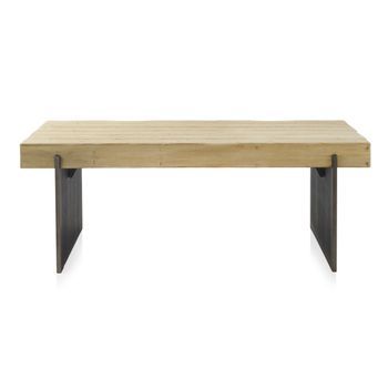 Mesa De Centro Chapada En Abeto Y Patas Lacadas Metalizadas