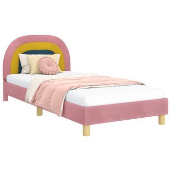 Estructura De Cama Con Cabecera Rosa 80 X 200 Cm Terciopelo