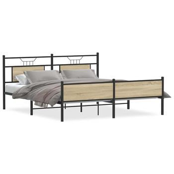 Cama Matrimonial | Cama Para Adultos | Estructura De Cama Sin Colchón Metal Roble Sonoma 183x213 Cm