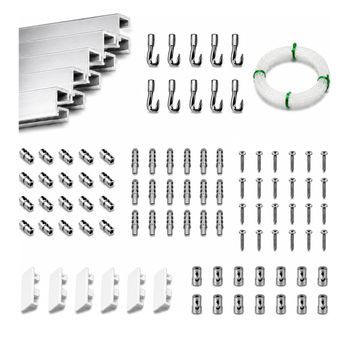 Eurohang Pack Colgar Cuadros Sin Agujeros 9m Guías Aluminio Plata Mate Con 12 Colgadores Fast, Kit Profesional Cuelga Cuadros Sin Clavos Hogar Oficina