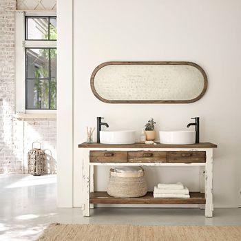 Mueble de lavabo doble de pino macizo reciclado