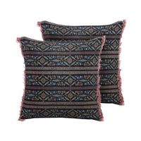 conjunto de 2 cojines de terciopelo multicolor 45 x 45 cm floral flecos ruta