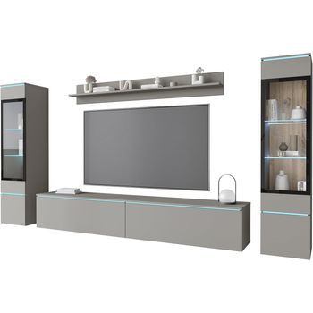 Conjunto De Muebles De Salón Vera Ii, Juego De Muebles De Salón, Mueble De Televisión, Sin Iluminación Led, Color Gris Paladio