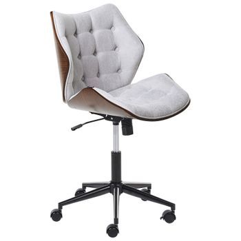 Silla De Oficina Elegante Función Giratoria Ajustable Asiento De Tela De Poliéster Madera Oscura Y Gris Lompoc