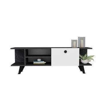 Mueble Tv Idil Negro Mármol Blanco