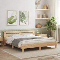 cama matrimonial  cama para adultos  cama con cabecero madera de ingenieria roble sonoma 160x200 cm