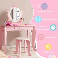 juego de tocador infantil de madera 2 en 1 con taburete para ninos de 3 a 7 anos rosa  blanco