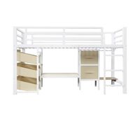 cama individual 90x200 cm - cama alta con almacenamiento led multicolor metal sin colchon - blanco