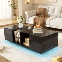 mesa de centro negra con iluminacion led 120 x 50 x 385 cm y almacenamiento lateral