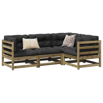 Conjunto De Sofás De Jardín 4 Uds | Mueble Jardin Mesa Y Sillas Madera De Pino Impregnada Cfw466902