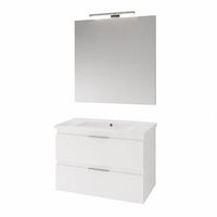 kibath mueble de bano con lavabo espejo y aplique led urban 80x45 cm acabado blanco brillo 2 cajones y 2 puertas