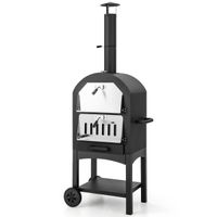 costway horno de pizza portatil con termometro incorporado manija ruedas convenientes cubierta impermeable cajon de recoleccion de cenizas