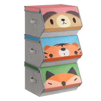 Juego de 3 Cajas Almacenaje Tela Infantil, Oso Tígre Zorro