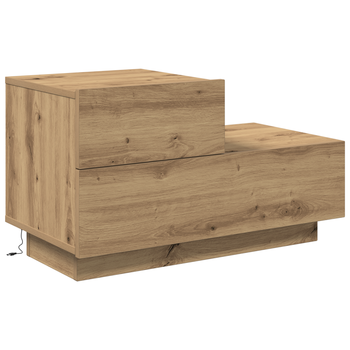 Mesita De Noche | Mesilla De Noche | Cabinete De Noche Con Luces Led Madera Roble Artisan 100x36x49 Cm Cfw72331