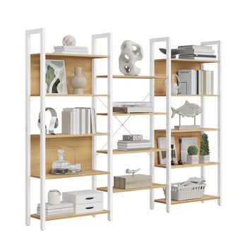 Librería Estantería de Almacenamiento con Estantes Marco de Metal, Roble Dorado + Blanco Mate / 158a cm