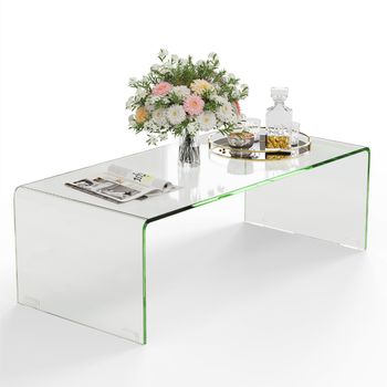 Costway Mesa de Café en Forma de U de Vidrio Templado con Bordes Redondos Suaves 108 x 50 x 35 cm Transparente