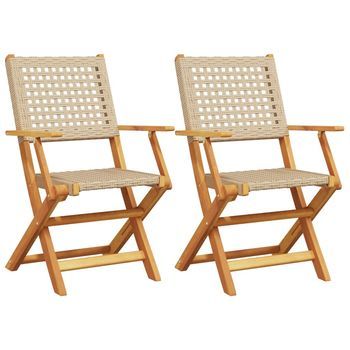 Pack 2 Uds Sillas De Jardín | Silla De Exterior | Sillón Madera Maciza De Acacia Ratán Pe Beige