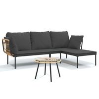 set muebles jardin 3 pzas y cojines gris oscuro ratan sintetico cfw897102