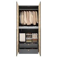 armario de dormitorio moderno armario ropero 90x50x200 cm armario con 2 cajones mdf madera y gris