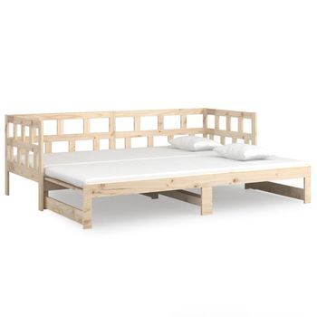 Cama Para Adulto | Cama Individual | Sofá Cama Extraíble Madera Maciza De Pino 2x(90x200) Cm