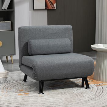 Sofá Cama De Lino Sintético Metal Homcom 75x70x75 Cm Gris Oscuro