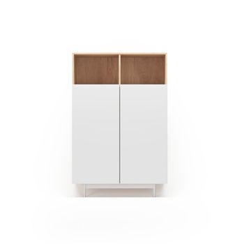 Aparador alto de melamina roble y blanco patas grafito 140x90x34 cm