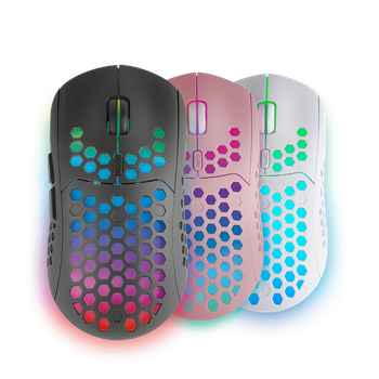 Mars Gaming MMW3, Ratón Gaming Inalámbrico, RGB Flow, Ultraligero 79g, 3200DPI, Ratón PC Negro, Rosa o Blanco