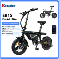 bicicleta electrica iscooter eb1s con motor de 250w bateria de 12ah velocidad maxima de 25kmh neumaticos inflables de 14 pulgadas bicicleta plegable para adultos con control por app bicicleta