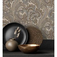 papel pintado vinilico cachemir floral hindu con relieve efecto textura de tela - tamil etnik 676353 de gaulan - rollo de 10 m x 106 m