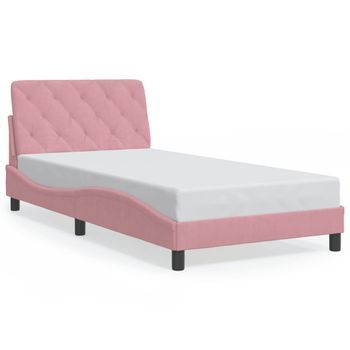 Cama Individual | Cama Para Adultos | Estructura De Cama Con Luces Led Terciopelo Rosa 100x200 Cm Cfw41291