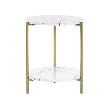 Mesa Auxiliar Efecto Mármol Blanco Dorado Ø 40 Cm Metal Patas De Metal Reva
