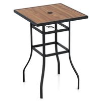 costway mesa de bar 70 cm mesa cuadrada exterior con altura de barra con orificio para sombrilla de 39 mm estructura de metal para jardin patio