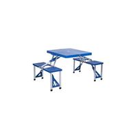 mesa de camping para 4 personas con banco - plegable - azul