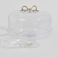 campana para tarta de vidrio transparente con lazo dorado