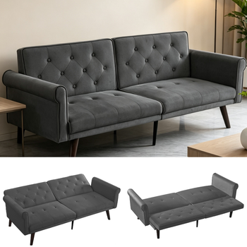 Sofá Cama - Mueble Para Salón - Terciopelo - Gris (172x89x70cm)