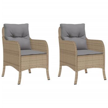Pack 2 Uds Sillones Jardín | Silla De Jardín | Silla De Exterior Con Cojines Ratán Sintético Beige Mezcla