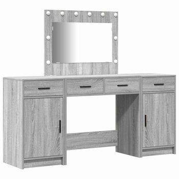 Mesa Tocador | Mesa De Maquillaje Con Cajón 3 Piezas Gris Madera De Ingeniería