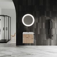 mueble de bano suspendido de 60 cm blanco con frontal de roble dorado con canete cortina